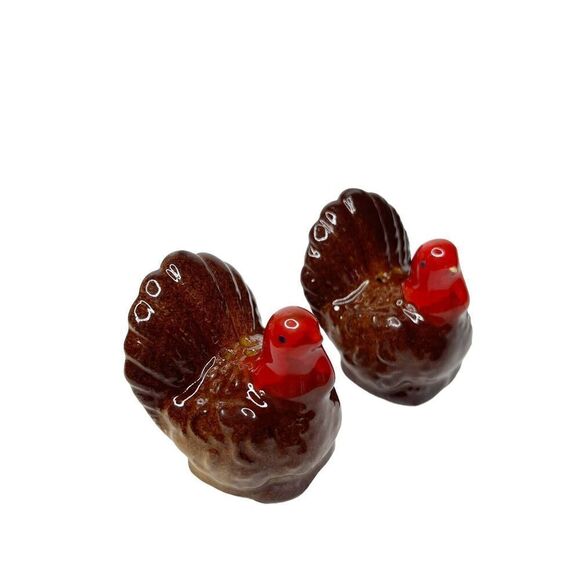 Vintage Turkey Salt & Pepper Shakers Small Mini Table Ceramic Thanksgiving Feast - Picture 1 of 7